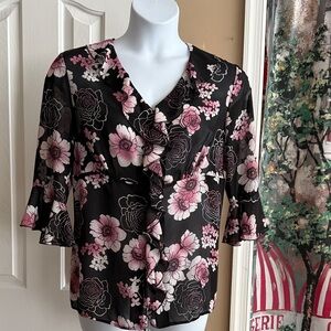 Fashion Bug Black and Pink Floral Blouse